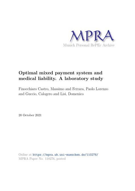 castro ferrara guccio & 2018|Optimal mixed payment system and medical liability. A laboratory .